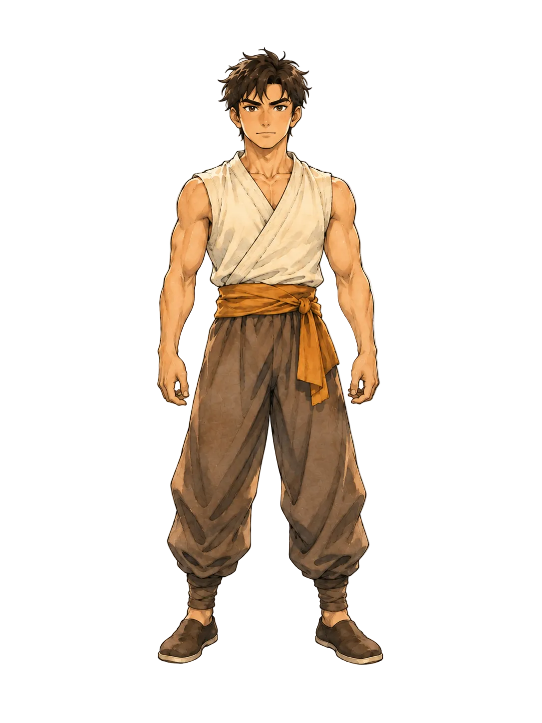 Zenkai’s default illustrated character in a cream training top and gold sash